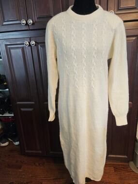 Vtg 80s Crystal Women's Winter Cream Lambswool/Angora Knit Sweater Dress Sz M